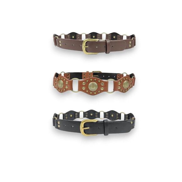 Brown Studded Medallion Brass Link Fashion Belt - NEW - Picture 4 of 4